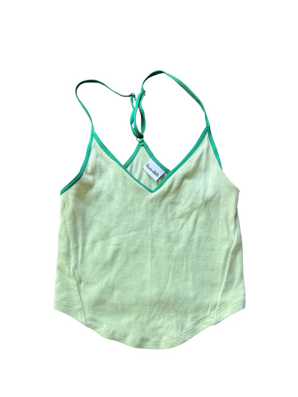 Light Green Ribbed V-Neck Cami with Contrast Green Trim